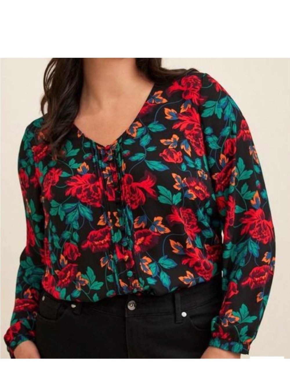 Torrid Georgette Pintuck Button-Front Blouse Women’s Size 1X Floral Pleated Goth